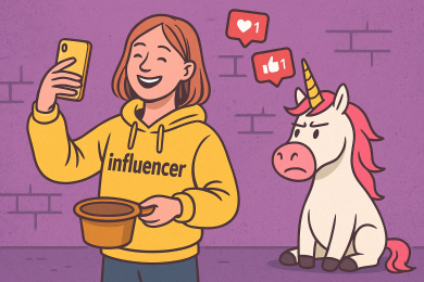 Žebrající influencer a jednorožec