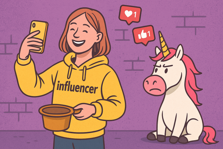 Žebrající influencer a jednorožec